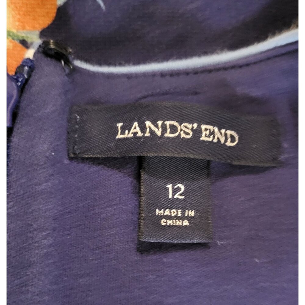 Lands' End Ponte Knit Sheath Dress Size 12 Dark Blue Floral Sleeveless Pockets - Picture 4 of 4